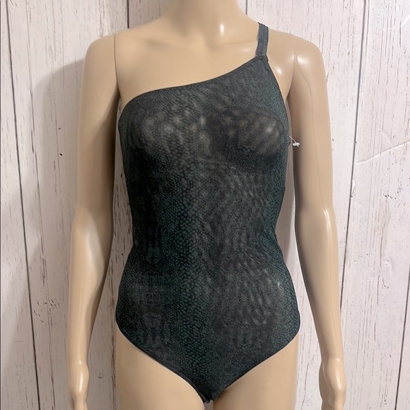 FP Intimately Free People Snakeskin Print One-Shoulder Black Teddy Bodysuit - Picture 1 of 12